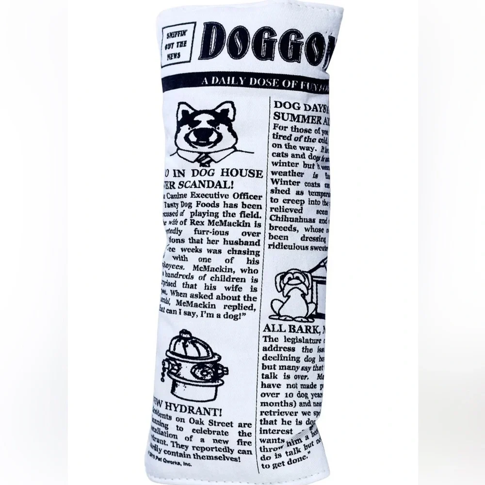Pet Qwerks Krinkle & Squeak Newspaper Stuffing-Free Plush Dog Toy, 10 in NEW